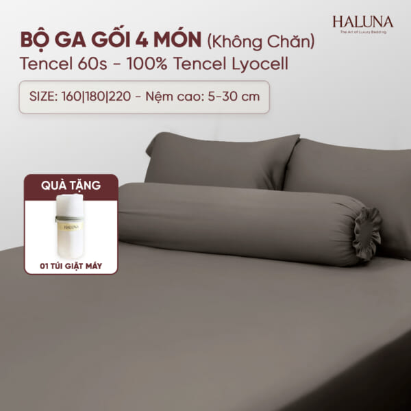 Bộ Ga Gối 4 Món Tencel 60s Haluna Cao Cấp – Không Xù Lông, Mềm Mịn